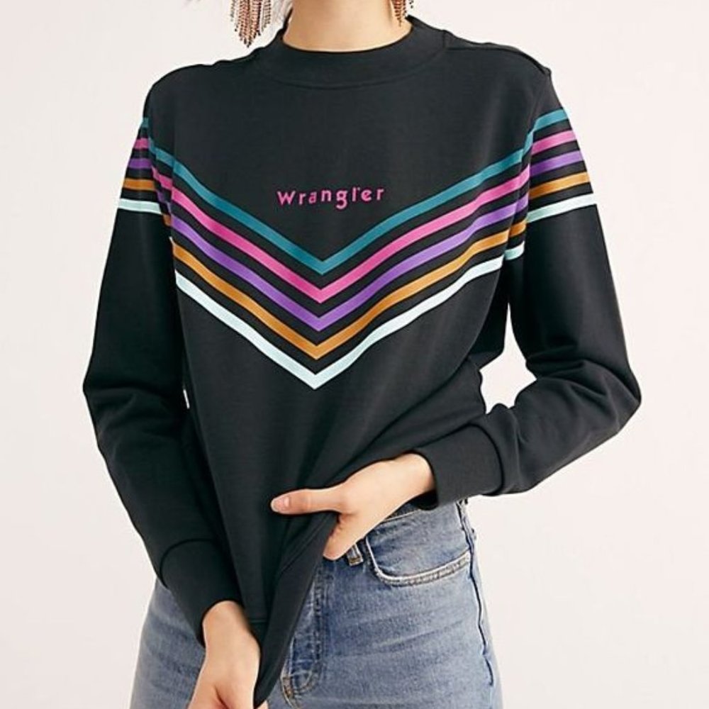 Free People Black Multicolor Chevron Sweatshirt